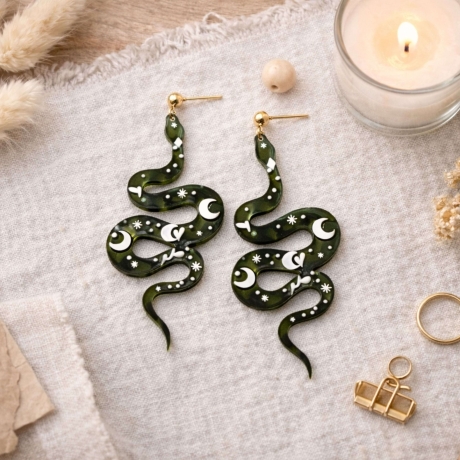 Schlangen Ohrringe Boho Luana – grüne Acryl Ohrhänger Edelstahl