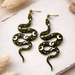 Schlangen Ohrringe Boho Luana – grüne Acryl Ohrhänger Edelstahl