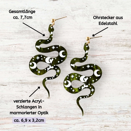 Schlangen Ohrringe Boho Luana – grüne Acryl Ohrhänger Edelstahl