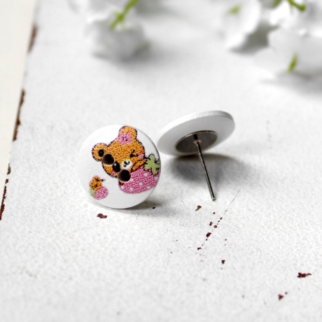 kleiner Bär mit Erdbeere • Ohrstecker Holz | Ohrschmuck