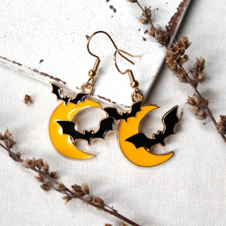 Fledermäuse mit Mond • Ohrringe gold | Ohrschmuck | Halloween