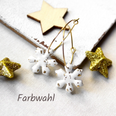 Ohrringe Schneeflocken • Creolen Polymer Clay | Ohrschmuck