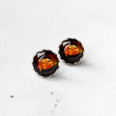 Kürbis • Ohrstecker | Cabochon Schmuck | Halloween