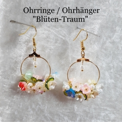 Ohrhänger Ohrring Ohrschmuck Blütentraum Blumen Golden und Bunt