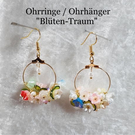 Ohrhänger Ohrring Ohrschmuck Blütentraum Blumen Golden und Bunt