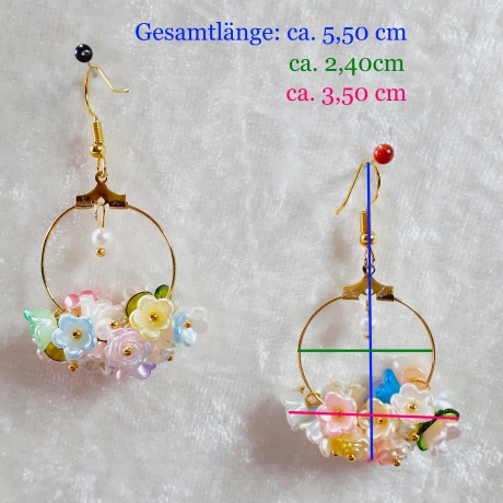 Ohrhänger Ohrring Ohrschmuck Blütentraum Blumen Golden und Bunt