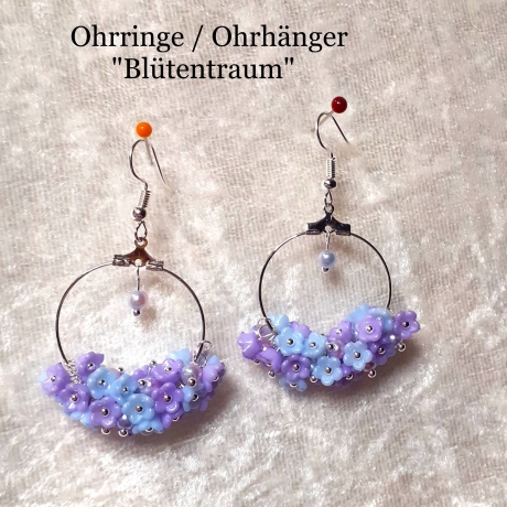 Ohrhänger Ohrringe Ohrschmuck Blütentraum Blumen Silbern Blau-Lil
