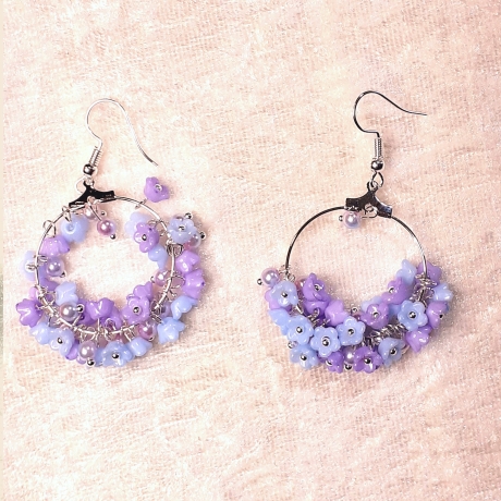 Ohrhänger Ohrringe Ohrschmuck Blütentraum Blumen Silbern Blau-Lil