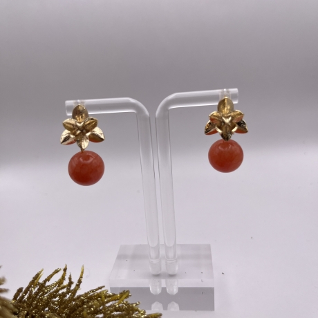 Ohrringe Lotusblüte gold mit Edelstein Jadeperle orange
