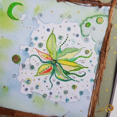 Original ~ Collage Himmelsblume mit Naturmaterial 