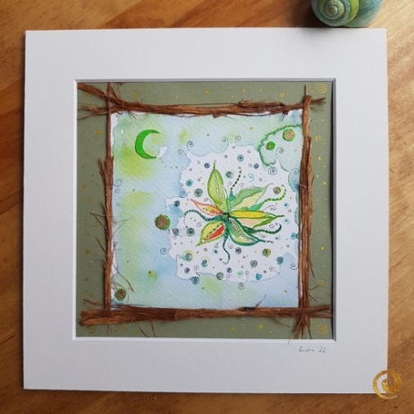 Original ~ Collage Himmelsblume mit Naturmaterial 