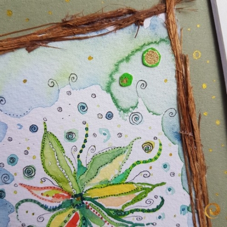 Original ~ Collage Himmelsblume mit Naturmaterial 