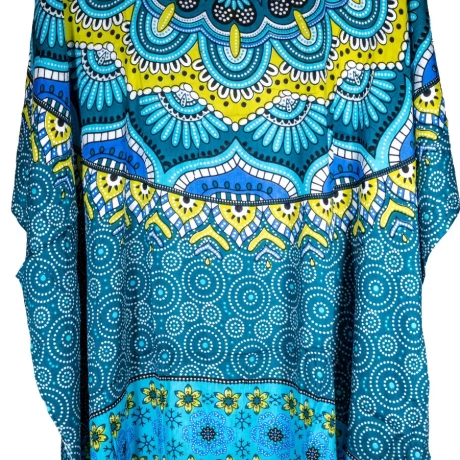 Damen-Kaftan, Handarbeit aus Bali, 110x88 cm, petrol-bunt