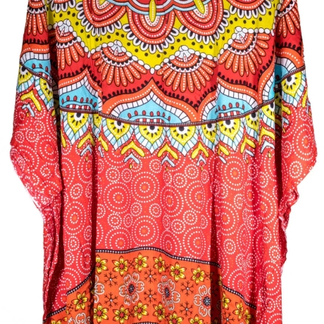 Damen-Kaftan, Handarbeit aus Bali, 110x88 cm, rot-bunt