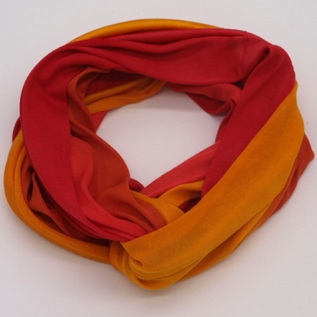 SCHLAUCHSCHAL LOOP SEIDENJERSEY 100% reine Seide Unikat gelb-rot