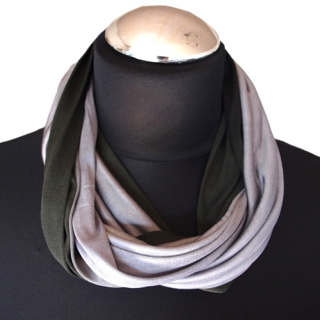SCHLAUCHSCHAL LOOP SEIDENJERSEY 100% Seide Unikat schwarz-grau