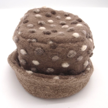 Hut Mütze Musterwalk Walk gefüttert handgefertigt beige Punkte 