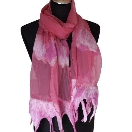 Filzschal Seide Wolle handgefärbt handgefilzt 180x45cm rosa
