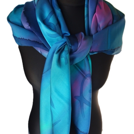 Seidentuch 110x110cm handbemalt Unikat Seide Crepe Satin 12.5