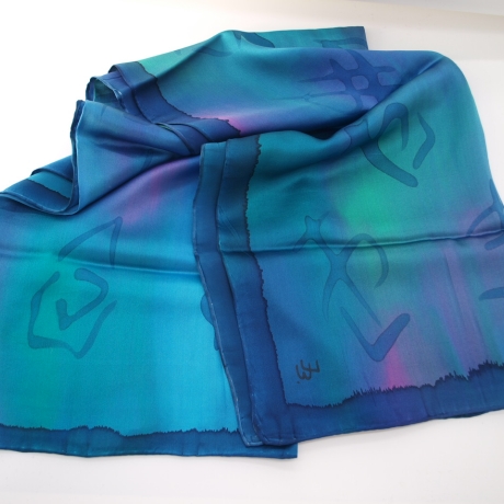 Seidentuch 110x110cm handbemalt Unikat Seide Crepe Satin 12.5