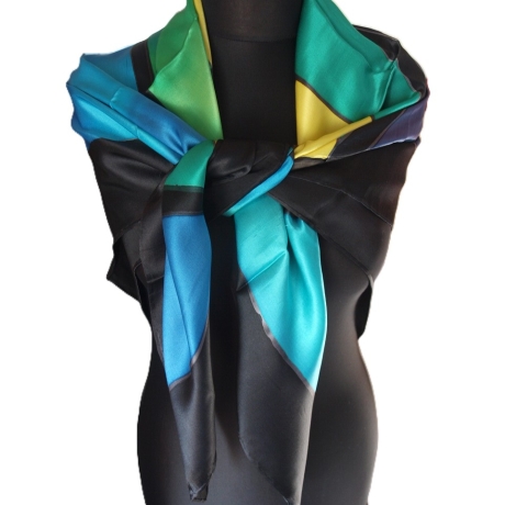 Seidentuch 110x110cm handbemalt Unikat Seide Crepe Satin 12.5