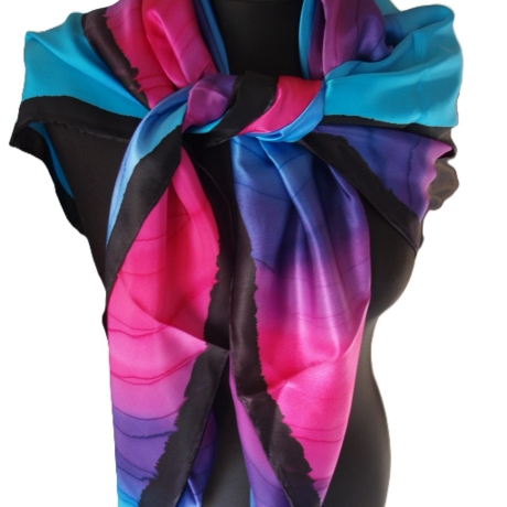 Seidentuch 110x110cm handbemalt Unikat Seide Crepe Satin 12.5
