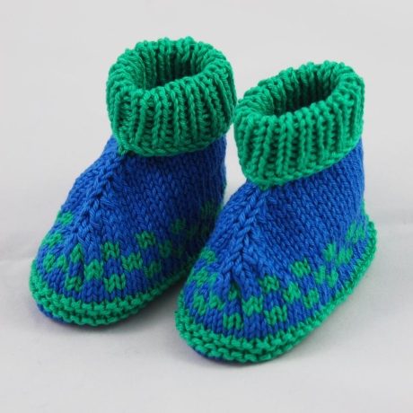 blau grün gemusterte Babyschuhe 3-6 Monate Baumwolle gestrickt