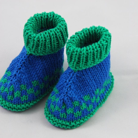 blau grün gemusterte Babyschuhe 3-6 Monate Baumwolle gestrickt