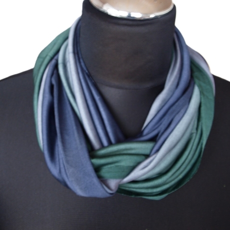 SCHLAUCHSCHAL LOOP SEIDENJERSEY 100% reine SeideTanne-Marine-Grau