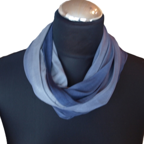 SCHLAUCHSCHAL LOOP SEIDENJERSEY 100% Seide Unikat blau-grau