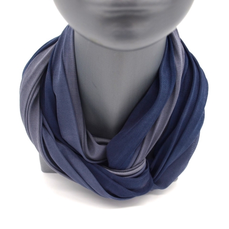 SCHLAUCHSCHAL LOOP SEIDENJERSEY 100% Seide Unikat blau-grau