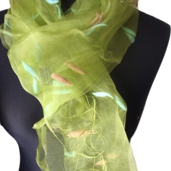 Schal Damen Seide Chiffon mit aufgefilzten Kokons grün Damenschal