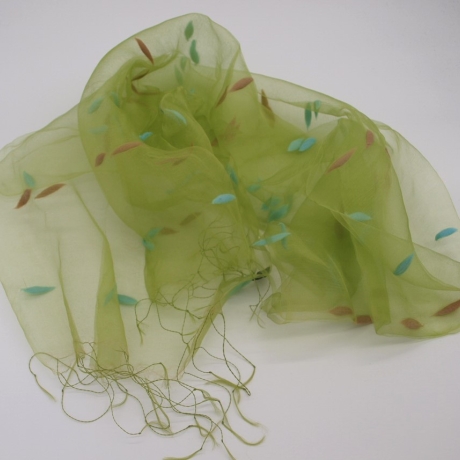 Schal Damen Seide Chiffon mit aufgefilzten Kokons grün Damenschal