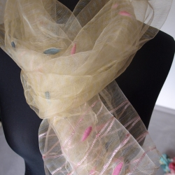 Schal Damen Seide Chiffon mit aufgefilzten Kokons helles gelb