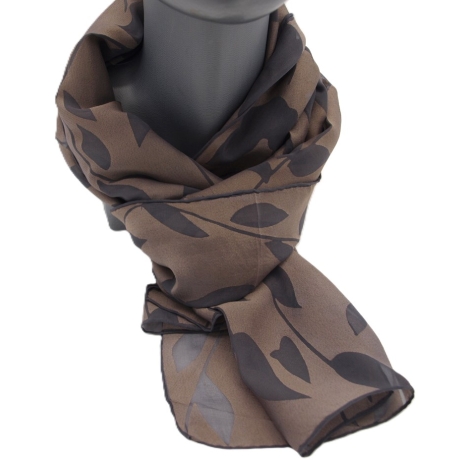 Seidenschal Damen Ausbrenner Viskose handgefärbt beige auf grau
