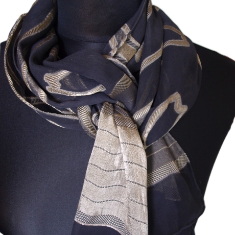 Schal Damen Seidenschal Ausbrenner handgefärbt beige dunkelgrau