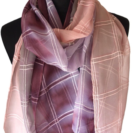 Schal Seide Crepe Georgette Streifen eingewebt handbemalt Unikat