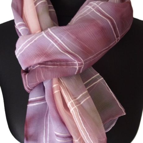 Schal Seide Crepe Georgette Streifen eingewebt handbemalt Unikat