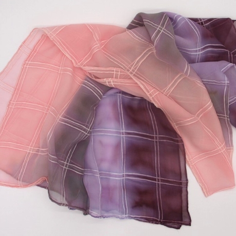 Schal Seide Crepe Georgette Streifen eingewebt handbemalt Unikat