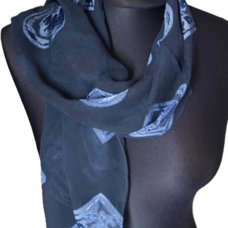 Schal Damen Seidenschal Ausbrenner Viskose handgefärbt blau 