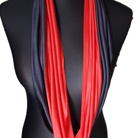 SCHLAUCHSCHAL LOOP SEIDENJERSEY 100% Seide Unikat schwarz-rot