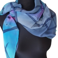 Seidentuch blau handbemalt Unikat hochwertige Crepe deChine Seide