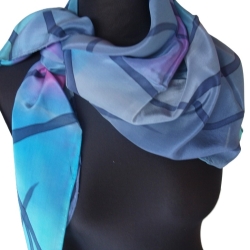 Seidentuch blau handbemalt Unikat hochwertige Crepe deChine Seide
