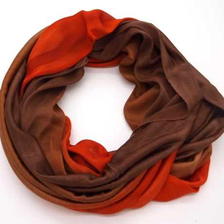 SCHLAUCHSCHAL LOOP SEIDENJERSEY 100% Seide Unikat braun-orange