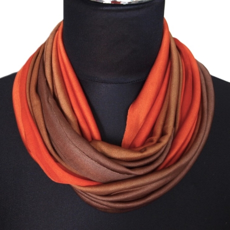 SCHLAUCHSCHAL LOOP SEIDENJERSEY 100% Seide Unikat braun-orange