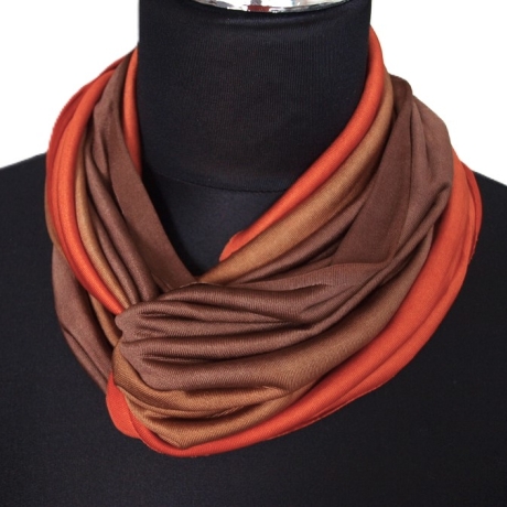 SCHLAUCHSCHAL LOOP SEIDENJERSEY 100% Seide Unikat braun-orange