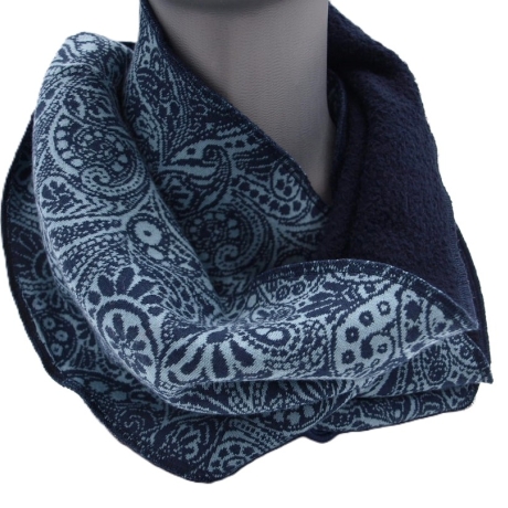 Loop Baumwolljaquard Loopschal Baumwollfleece blau gefüttert edel