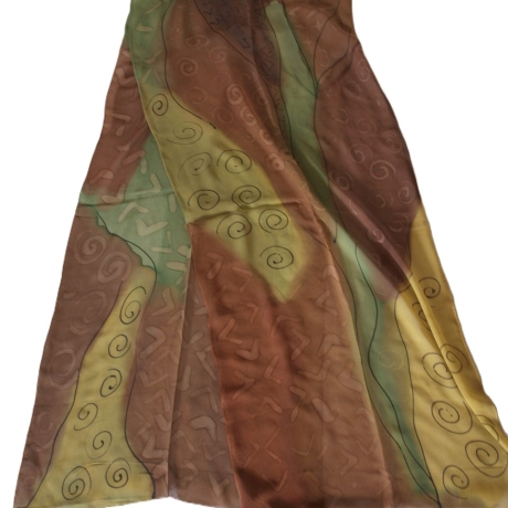 Seidenschal handbemalt Unikat Seide Crepe Georgette 55x220cm