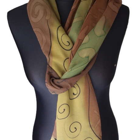 Seidenschal handbemalt Unikat Seide Crepe Georgette 55x220cm