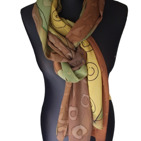 Seidenschal handbemalt Unikat Seide Crepe Georgette 55x220cm